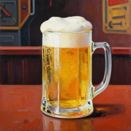 greg manchess still life painting of a delicious mug of beer in a dieselpunk bar, organic painting, matte painting, bold shapes, hard edges, street art, trending on artstation, by huang guangjian and gil elvgren and sachin teng