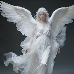 a beautiful einged angel, pale and thin and wan, silk robes flowing