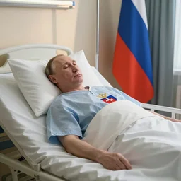 news highlight showing Vladimir Putin dead in his hospital bed as Russia celebrates