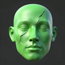green human face as broken 3 d meshes