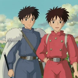 Ivan the Terrible and his son anime characters, Ghibli style, Hayao Miyazaki, Kazua Oga