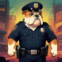 that bulldog of a cop, dieselpunk art in the style of don lawrence