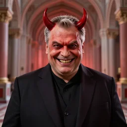 viktor orban depicted as the devil, evil grin, red mist monastery interior, highly detailed, digital painting, watercolor, soviet realism, engraving, artstation, concept art, smooth, sharp focus, vivid grunge, manga, illustration, unreal engine 5, 8 k, art by bilibin and kuvshinov and malevich and mucha