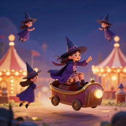 young witches flying above exploring a carnival, witchlight carnival travelling temporary small amusement park, night time, high octane filter, 8 k, highly detailed, digital painting, concept art, matte, art by ruan jia and wlop and greg rutkowski and makoto shinkai, masterpiece