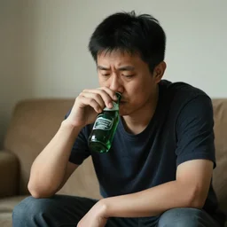 a 4 5 years old man, depressed, drinking ginger beer