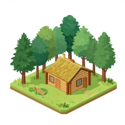 [ a log cabin in the forest ] [ van gogh ] [ isometric ]