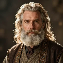 young handsome bearded man cosplaying a respectable old man
