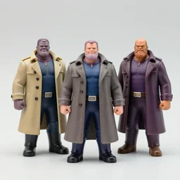 three tiny Thanoses in a trenchcoat