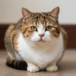 a melting liquid chubby calico cat