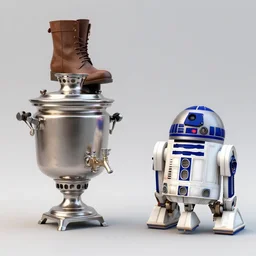if mix two objects russian samovar with a boot on top and r 2 d 2