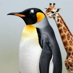 a penguin body, a giraffe neck, hyperdetailed mix, photomanipulation