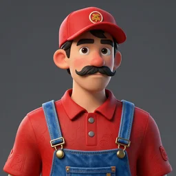 highly detailed vfx characture of a man with a mustache wearing a red shirt, blue overalls, and a red cap, artstation, art by wlop, digital illustration, ornate details,
