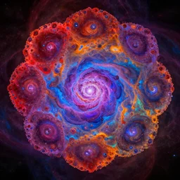 red vs blue vs orange vs purple, mandelbulb fractal, nebula, space, highly detailed, lots of small detail, colorful, vibrant, 8 k