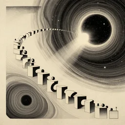 fibonacci sequences, cascading trough out the universe. massive blackhole warping space and light. japanese embroidery. retro minimalist art by jean giraud.
