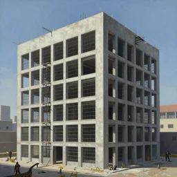 a beautiful ultradetailed painting of jail unfinished building architecture by renzo piano, tokyo retro assassin's creed flowers cgsociety thermal imaging nature darkacademia bioshock cloudy rainforest, archdaily, wallpaper, highly detailed, trending on artstation.
