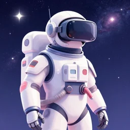 cyberpunk astronaut bot, cinema 4 d, galaxy space sci - fi, wearing vr goggles, illustration, portrait, pastel neon textured background night, detailed,