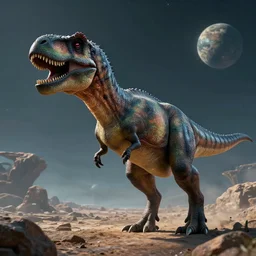an alien t-rex in an unknown planet, photorealistic, 8K