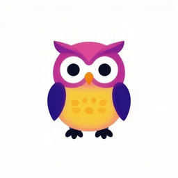 A minimalist logo of a cute owl in the y2k style, bauhaus style, created by The Designers Republic, vibrant colors