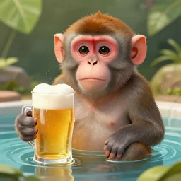 monke bathing in beer
