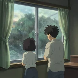 interior, near the window, focus the window, rainy outside the room, illustration concept art anime key visual trending pixiv fanbox by wlop and greg rutkowski and makoto shinkai and studio ghibli