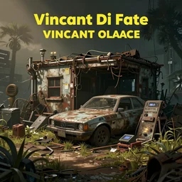 junkyard. in cyberpunk style by Vincent Di Fate