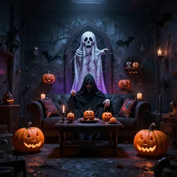 spooky room at halloween, 8 k octane, unreal engine 5