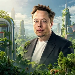 incredible, mindblowing beautiful elon musk, matte painting, artstation, solarpunk metropolis, cgsociety, dramatic lighting, vibrant greenery, concept art, octane render, arnold 3 d render