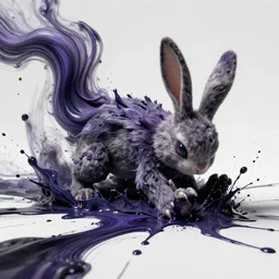 cinematic film concept art of a rabbit character rolling in flowing ink, splatters of monochromatic paint flowing beautifully, digital art masterpiece, surreal art, video game graphics, unreal engine, octane render, monster creature design by masahiro ito and junji ito