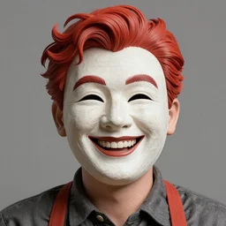 a portrait of the happy mask salesman, grinning, red hair, art by loish and wlop, digital art, highly detailed, intricate, sharp focus, trending on artstation hq, deviantart, 4 k uhd image