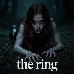 ' the ring'alternate movie poster, creepy girl crawling toward camera, text saying'the ring ;, cinematic, epic