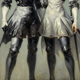 2 b from nier automata jodhpurs greg manchess painting by sargent and leyendecker, studio ghibli fantasy close - up shot asymmetrical intricate elegant matte painting illustration hearthstone, by greg rutkowski by greg tocchini by james gilleard