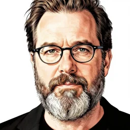 manga portrait of middle aged white new zealand man craig aeon macdonald by mengo yokoyari. no glasses, full beard
