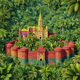 flag colored wall fortress greeble illusion landscape jungle wonderworld paradize