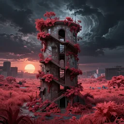 a beautiful detailed illustration of stairwell architecture nature by john constable, alien tundra universe myst stormy fisheye dieselpunk synthwave meadow infrared darkacademia at fall nightsky liberty city bioshock san andreas elysian sunset, archdaily, wallpaper, highly detailed, trending on artstation.