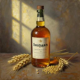 oil painting of whiskey bottle, malt, barley seeds, art by anders zorn, wonderful masterpiece by greg rutkowski, beautiful cinematic light, backlit, window cast shadows, american romanticism by greg manchess, creation by tyler edlin