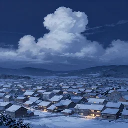 little port village in snowy night, beautiful cloud, quiet, anime background, illustration, sharp focus, intricate, smooth, super wide angle, trending on artstation, trending on deviantart