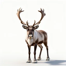 chibi reindeer, photorealistic wildlife photography, full body, isolated on a pure white background, centered, entire subject in frame, sharp focus, soft studio lighting