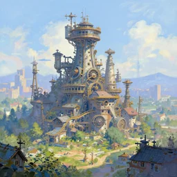 a steampunk city in the style of claude monet, digital art.