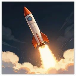 a rocket taking off, comic illustration, dramatic lighting