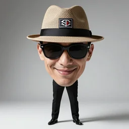 ! dream full body shot of an enigmatic mysterious man, smiling, face unseen by wearing a logo - patch woven fedora and chopard sunglasses, expensive outfit, elegant, casual, intricate, stands amongst a crowded street of ny, hands made out of dark strings detach from the mans back menacengly towards the screen