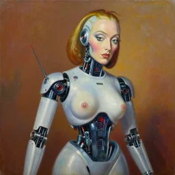 a beautiful painting cyberpunk madonna robot, by salvador dali realistic oil painting