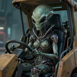 Alien queen sit in and operate with power loader, alien movie screenshot, closeup character portrait art by Donato Giancola, Craig Mullins, digital art, trending on artstation