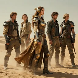sideview fullbody portrait of a steampunk desert empress. by vincent di fate, james jean, dom qwek. inspired by igor goryunov andrei riabovitchev. madmax aesthetics. atmospherical, photorealistic retrofuturist concept art, trending on art station, cinematic, ultra detailed