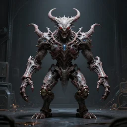 professional concept art symmetrical portrait of a horrendous mechanical predatory fractal! species in a dark room by ar