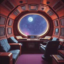 cozy starship quarters. interior design. large window. ralph mcquarrie scenes. art by, keith parkinson, walter simonson, gerald brom, keith parkinson. wide angle r / cassettefuturism. cycles. r / retrobattlestations