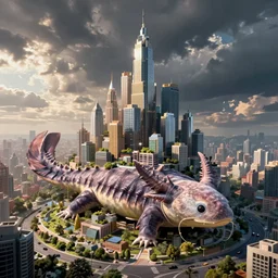 massive city built on the back of a giant axolotl