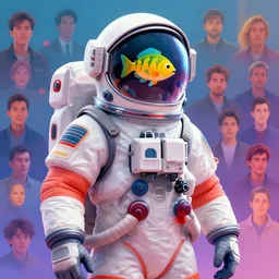 character concept of a man wearing an astronaut suit, helmet with a fish in it, sci - fi. vibrant colors, soft lighting, 8 k, octane render. by makoto shinkai, stanley artgerm lau, wlop, rossdraws, james jean, andrei riabovitchev, marc simonetti, krenz cushart, sakimichan, d & d trending on artstation, digital art.