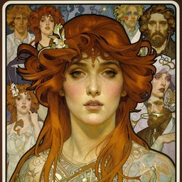 realistic detailed face portrait of Paul Stanley of the Tarot by Alphonse Mucha, Ayami Kojima, Amano, Charlie Bowater, Karol Bak, Greg Hildebrandt, Jean Delville, and Mark Brooks, Art Nouveau, Neo-Gothic, gothic, Tarot card, rich deep moody colors