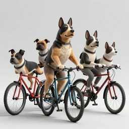 group of dogs on bikes, octane render, highly detailed