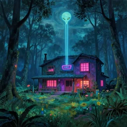 building by paul cezanne, neon signs forest nature cgsociety laser apocalyptic atlantis vaporwave sea alien assassin's creed matte painting meadow, archdaily, wallpaper, highly detailed, trending on artstation.